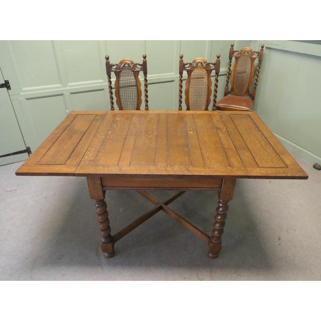 Late 19th Century Oak Barley Twist Draw Leaf Table and Chairs, 1890, Set of 7 For Sale - Image 5 of 8