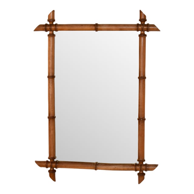 Circa 1920 French Cherry Faux Bamboo Mirror For Sale