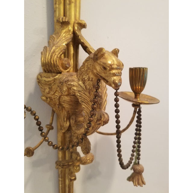 Neoclassical Italian Neoclassical Gold Gilt Wood Sconces With Tassels - a Pair For Sale - Image 3 of 13