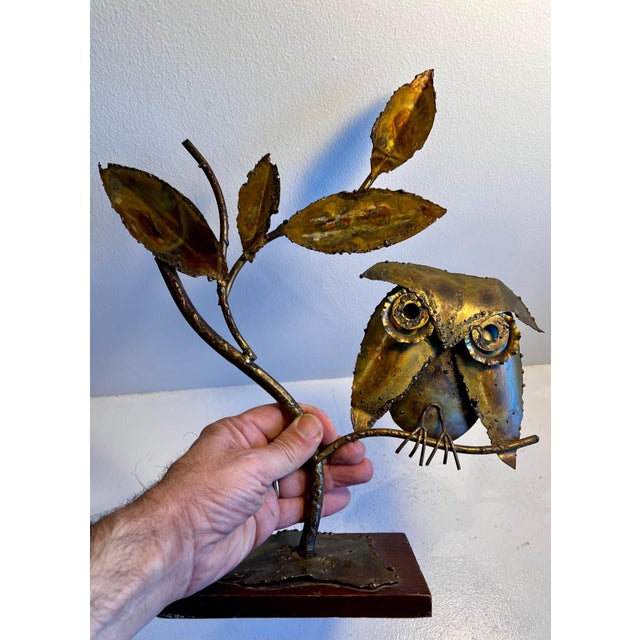 Brutalist Owl in Tree Sculpture on Wood Base For Sale - Image 9 of 12