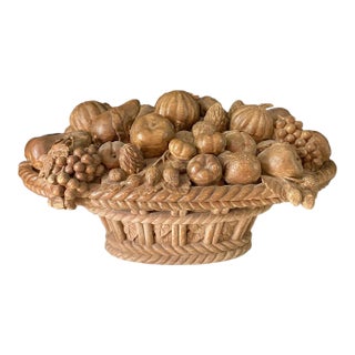 French Natural Carved Wood Centerpiece Fruit Cornucopia For Sale