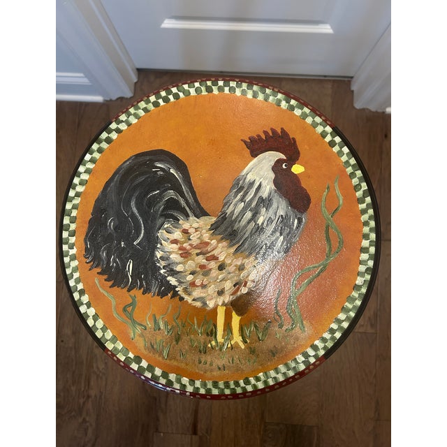 Arts & Crafts Unique & Whimsical Hand Painted Bar Height Rooster Stool For Sale - Image 3 of 11