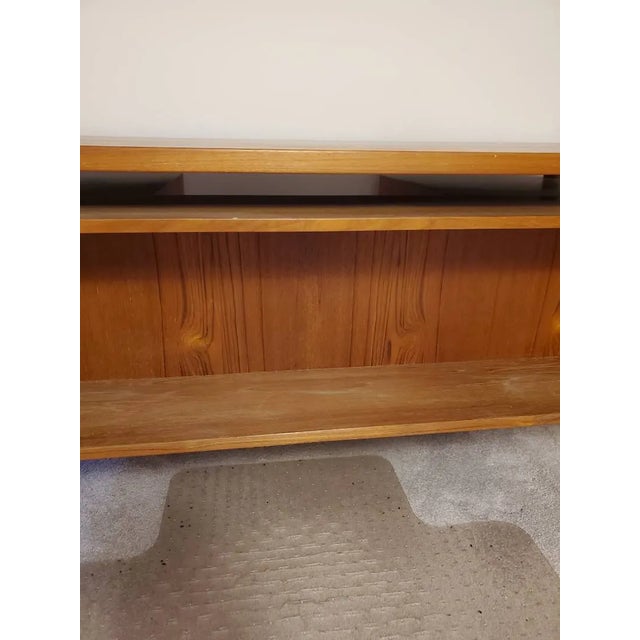 Wood 1960s Danish Modern Teak Floating Top Executive Desk | Asymmetrical Design, Solid Wood Drawers | Excellent Condition - 57" Wide For Sale - Image 7 of 15