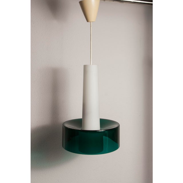 Vintage Two-Tone Pendant Light in White Opaline Glass and Green Transparent Glass, 1960s For Sale - Image 11 of 17