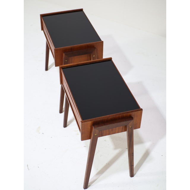 Mid-Century Modern Vintage Danish Bedside Tables in Teak and Black Glass by Arne Vodder for Ølholm Møbelfabrik, 1960s, Set of 2 For Sale - Image 3 of 13