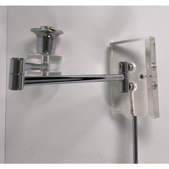 Mid-Century Modern Late 20th Century Mid Century Modern Articulating Chrome and Lucite Wall Sconces - a Pair For Sale - Image 3 of 12
