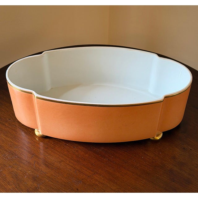 Metal 1970's Porcelain Apricot & Gold Mottahedeh Quatrefoil Cachepot For Sale - Image 7 of 12