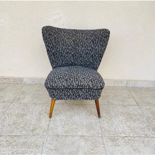 Brown Vintage Chair in Heather Grey Fabric, 1960s For Sale - Image 8 of 8
