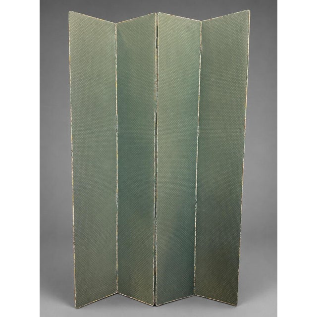 Monumental Chinoiserie Decorated Four-Panel Upholstered Floor Screen (2 Avail) For Sale In Providence - Image 6 of 8