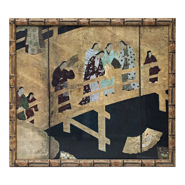 20th Century Poster of the Edo Era Japanese Byobu Screen (Fragment) in Bamboo Style Wood Frame For Sale