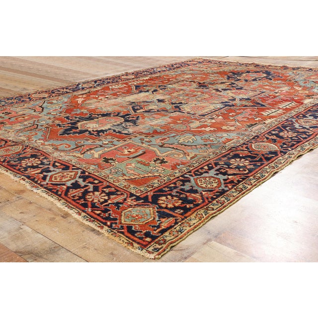 Red Late 19th Century Antique Persian Serapi Rug - 08'11 X 12'04 For Sale - Image 8 of 9