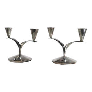 Pr. Danish Mid Century Modern Silver-Plate Candle Sticks by Carl Christensen C. 1960's