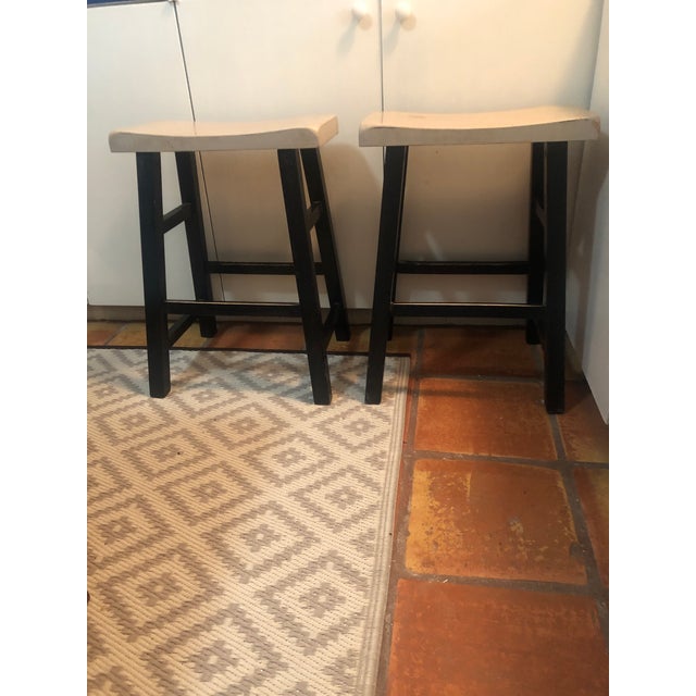 Solid wood stools Shabby painted with some paint wear strong and sturdy Useful for additional seating