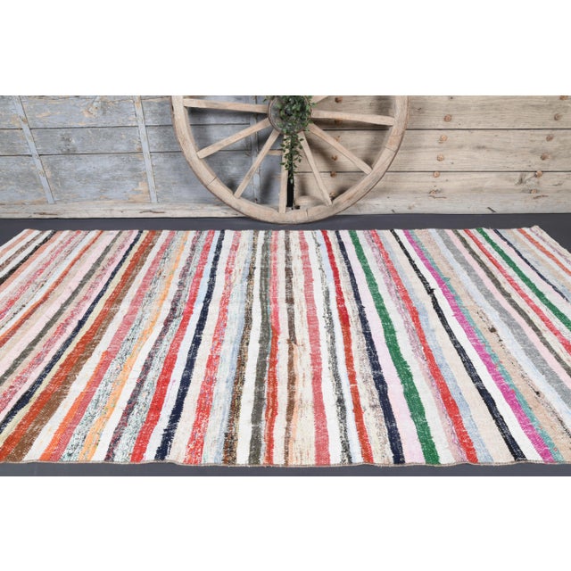 Traditional Vintage Turkish Oushak Handmade Cotton Pink Wool Kilim Runner Rug For Sale - Image 3 of 10