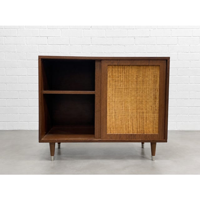 Mid Century Modern Caned Front Jr. Credenza | Small Storage Cabinet, C. 1950's For Sale - Image 4 of 12