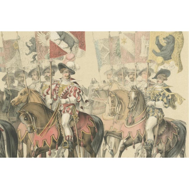 Title: The Banner Bearers of Bern – A Grand Cavalcade of Swiss Heraldry and Tradition : These striking hand-colored...