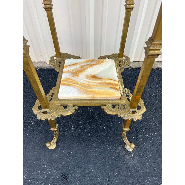 Mid 20th Century Art Nouveau Two-Tier Onyx and Brass Planter Stand For Sale - Image 10 of 12
