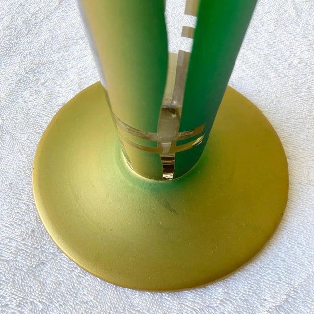 Gold Mid Century Modern Green and Gold Glass Vase For Sale - Image 8 of 9