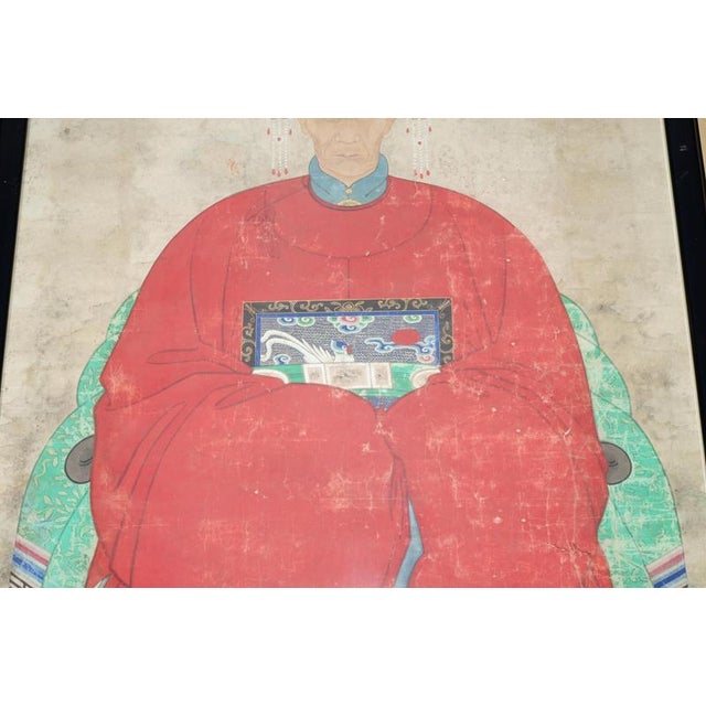Highly Collectable Antique 1860 Chinese Ancestral Portrait in Museum Frame For Sale - Image 4 of 14