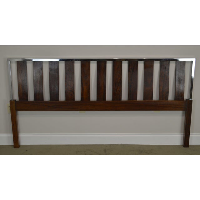 1970s Vintage MidCentury Modern Walnut & Chrome King Size Headboard