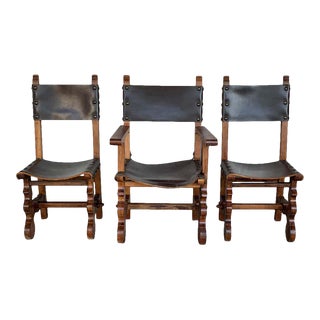 19th Century Set of Spanish Colonial Armchair and Two Chairs For Sale