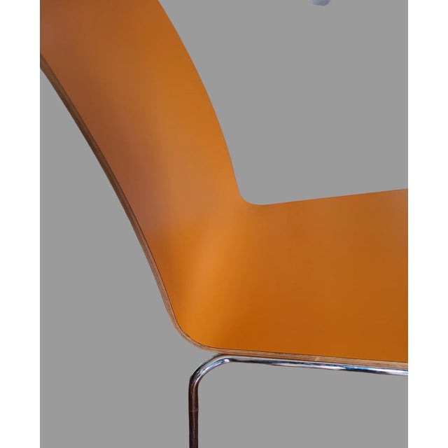 Orange Late 20th Century Vintage Set of 6 Dining Room Stackable Mid-Century Modern Orange Plywood Formica Chairs For Sale - Image 8 of 11