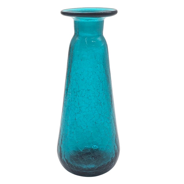 Mid 20th Century Mid-Century Modern Handblown Turquoise Crackle Glass Vase by Rainbow Glass Co. – 1960s Usa For Sale - Image 5 of 8