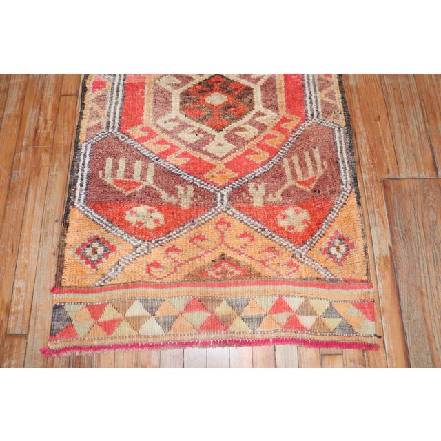 Mid 20th Century Vintage Zabihi Collection Funky Tribal Turkish Runner For Sale - Image 5 of 10