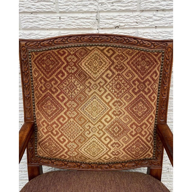 Neoclassical Style Brown Armchair For Sale - Image 4 of 8