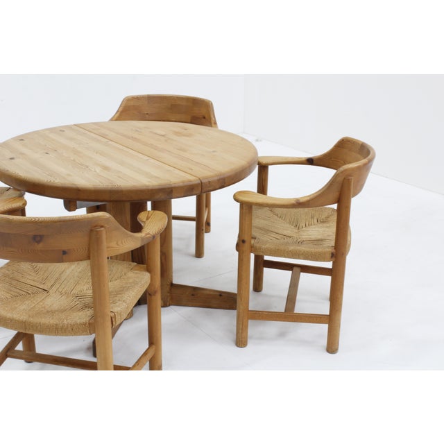 Mid-Century Modern Vintage Dining Table and Dining Chairs in Pine and Papercord, 1970s, Set of 5 For Sale - Image 3 of 15