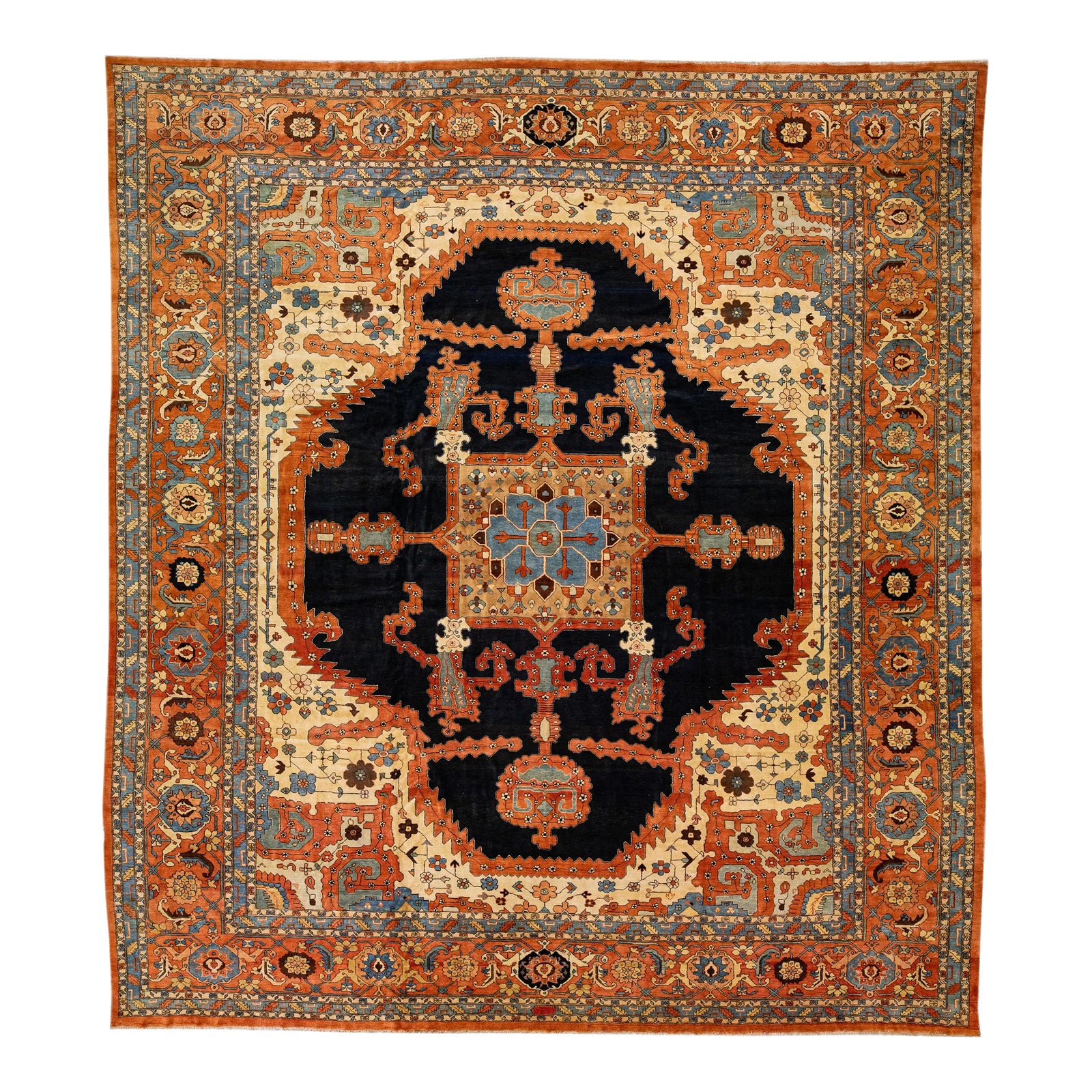1920s Orange Antique Persian Serapi Handmade Wool Rug With Medallion ...