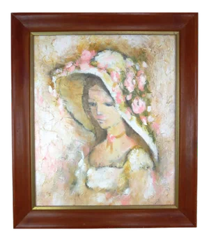 Vintage Oil on Canvas Portrait of a Lady With Floral Hat - Artist Signed