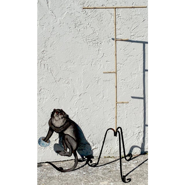 Tole Monkey with Chinese Export Bowl Towel Rack For Sale - Image 4 of 12