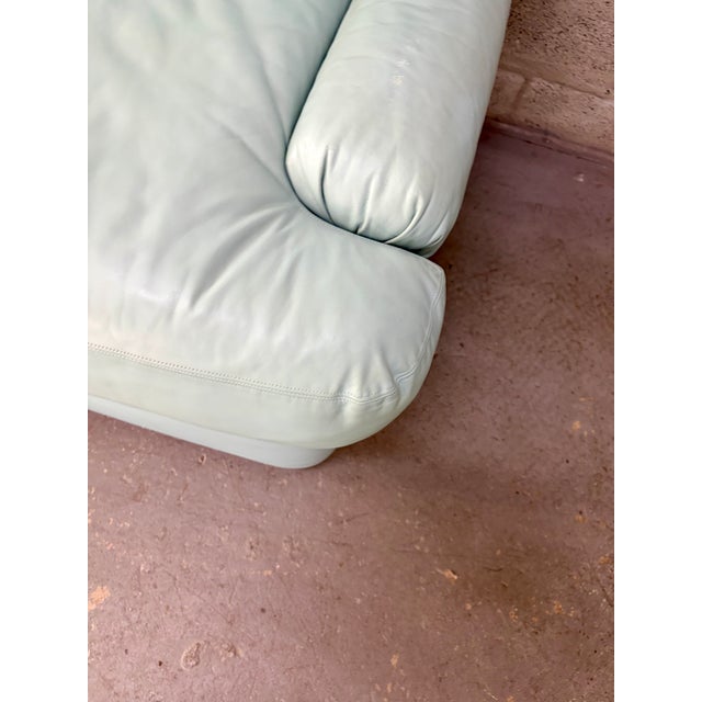 Vintage Postmodern Teal Leather Sofa by Directional Furniture. Circa 1980s. For Sale - Image 9 of 18