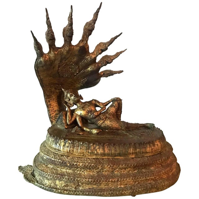 Antique Buddha under Naga Sculpture from Thailand For Sale - Image 11 of 11