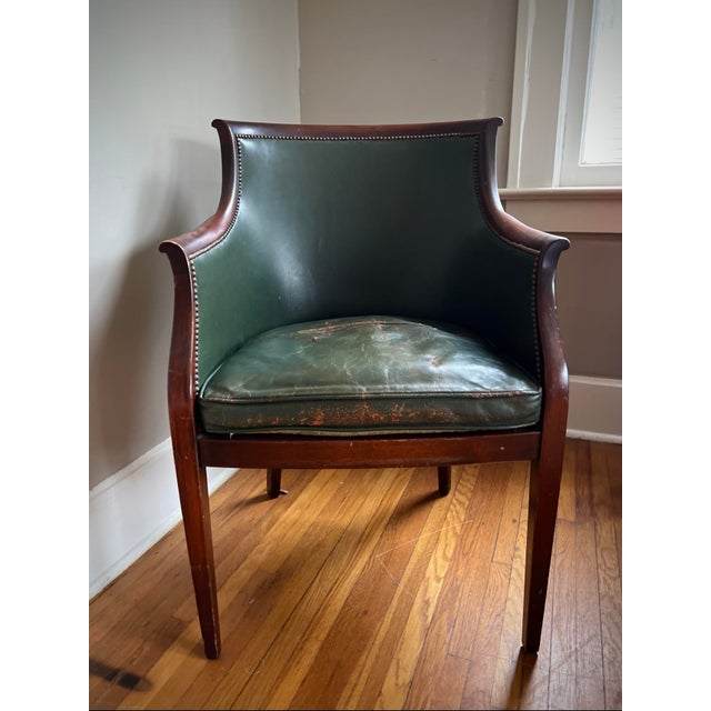 Midcentury Green Leather Club Chair With Nailhead Trim in the Style of Hickory Chair For Sale - Image 12 of 14