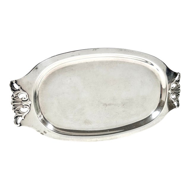 Vintage English Regency Silverplate Tray – Oval Bar Cart Serving Tray, Classic Entertaining or Vanity Decor For Sale