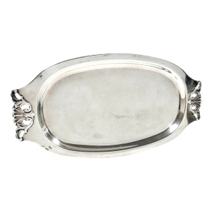 Vintage English Regency Silverplate Tray – Oval Bar Cart Serving Tray, Classic Entertaining or Vanity Decor