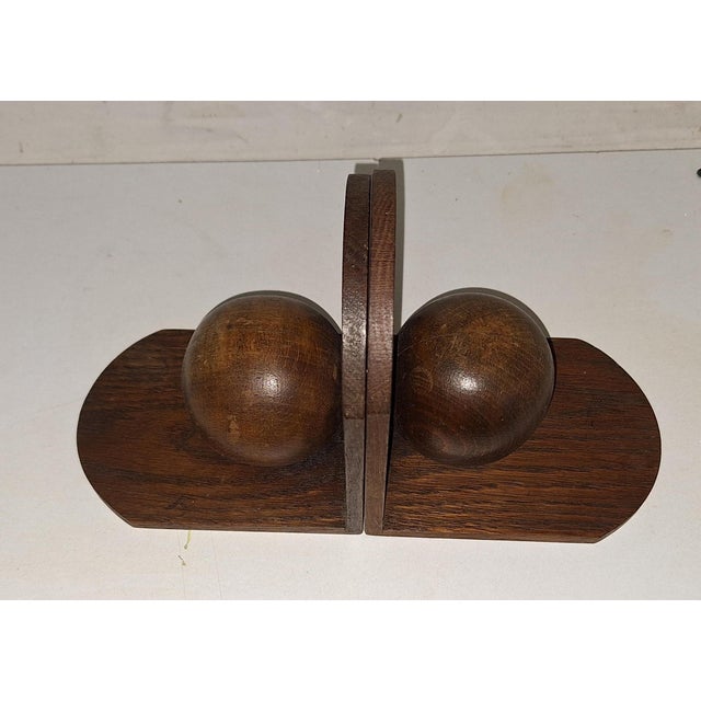 Art Deco Bookends with Oak Angles and Brown Maple Balls, 1930s, Set of 2 For Sale - Image 4 of 5