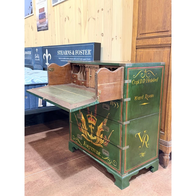 Antique Victorian Naval Campaign Secretary Chest With Hand Painted Maritime Motifs For Sale In New York - Image 6 of 12