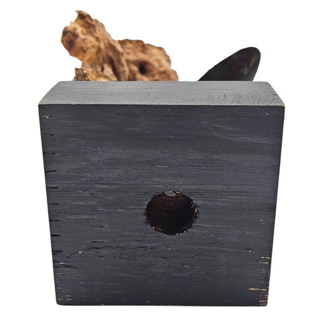 Brown Vintage Brutalist Metal Mouse Surfer Sculpture on Drift Wood — 10.5" For Sale - Image 8 of 8