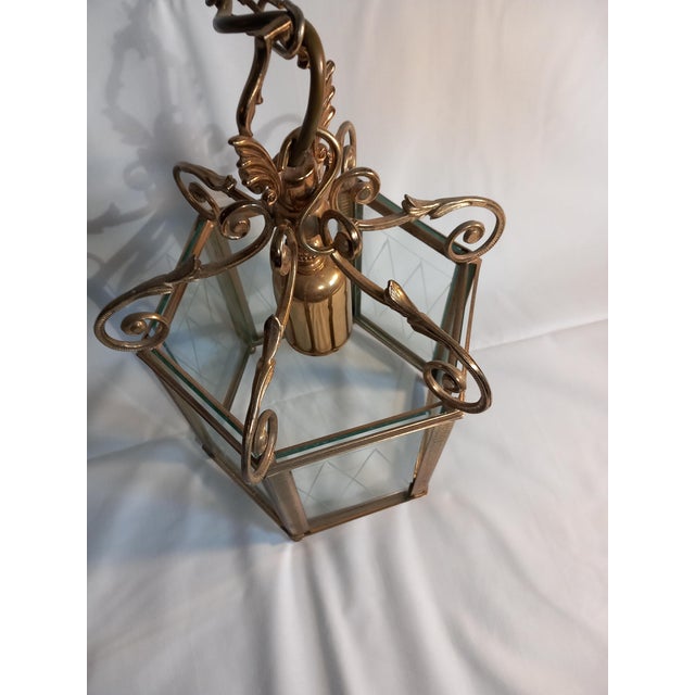 1940s Brass and Cut Glass Hexagon Lantern Pendant Lamp, 1940s For Sale - Image 5 of 15