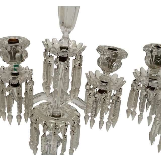 Vintage Pair 14" Modular Crystal 3-Light Candelabras Threaded European Lead Crystal Complete With Prisms For Sale - Image 10 of 12