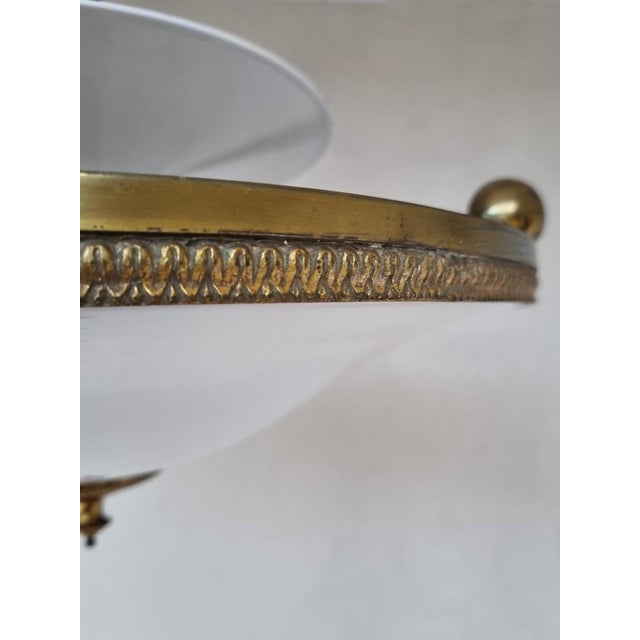 Stunning 4 light white opaline glass en gilded brass pendant lamp/ cieling light/ plafonniere from around the 1940s made...
