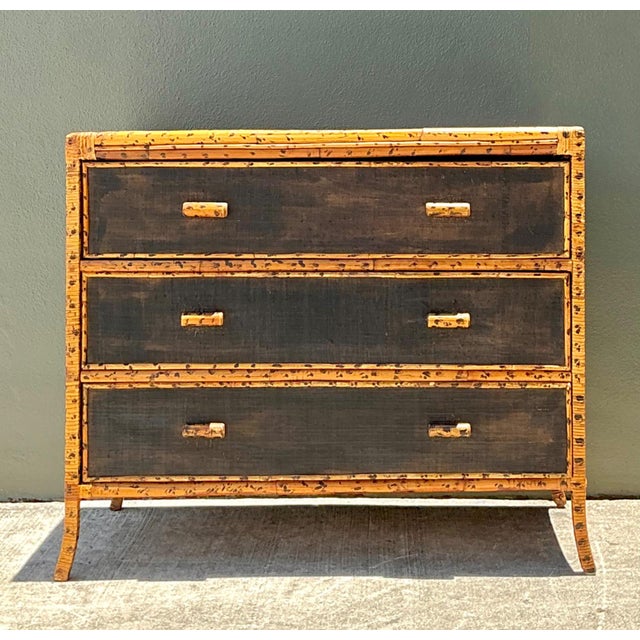 Vintage Rattan and Grasscloth Three-Drawer Dresser For Sale - Image 14 of 18