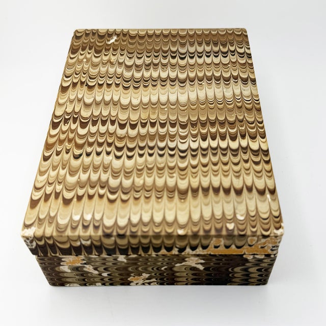 Vintage Brown Hand-Marbled Florentine Peacock Paper Wood Desk Box, Circa 1970 For Sale - Image 4 of 11