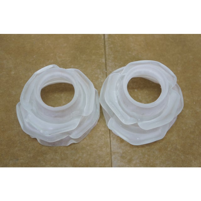 Glass Antique Frosted Satin Glass Rose Flower Chandelier Lamp Shades 4" - Set of 2 For Sale - Image 7 of 9