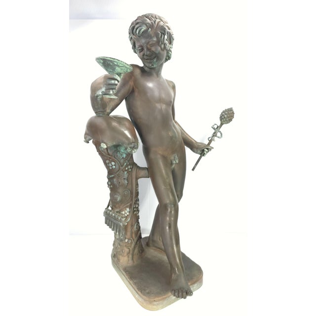 Classical Roman Large 34" Antique Grand Tour Mythological Roman Bronze Sculpture of Pan or a Youthful Faun For Sale - Image 3 of 18