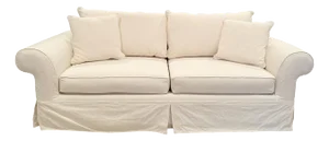 1990s Vintage Room and Board White Floral Jacquard Roll Armed Loveseat Sofa With Tan Slipcover