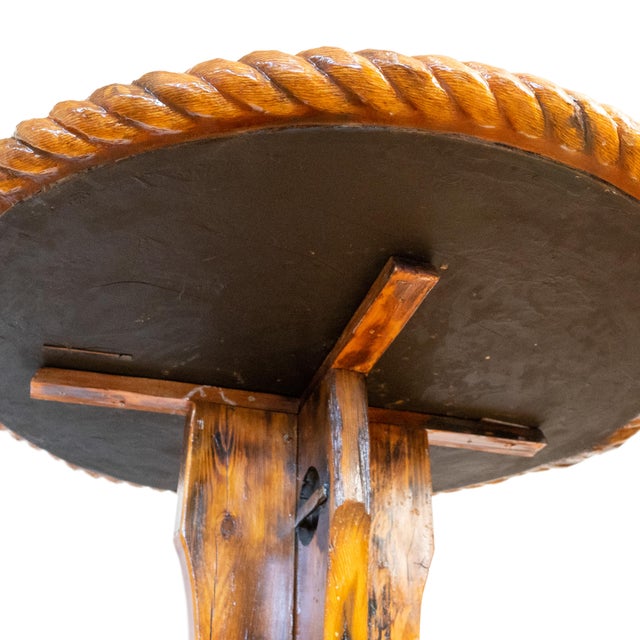 Vintage Knotty Pine Pedestal Table With Rope Edge Detail For Sale - Image 14 of 16